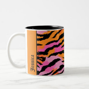 Tiger Stripes Animal Print Kleurrijke y2k Chic Naa Tweekleurige Koffiemok