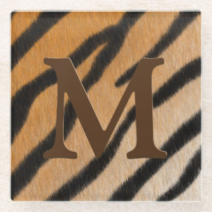 Tiger Stripes Animal Print Mahogany Monogram Glazen Onderzetter