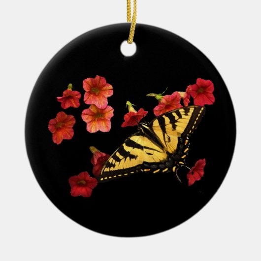 Tiger Swallowtail Butterfly op Red Flowers Keramisch Ornament (Voorkant)