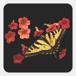 Tiger Swallowtail Butterfly op Red Flowers Vierkante Sticker
