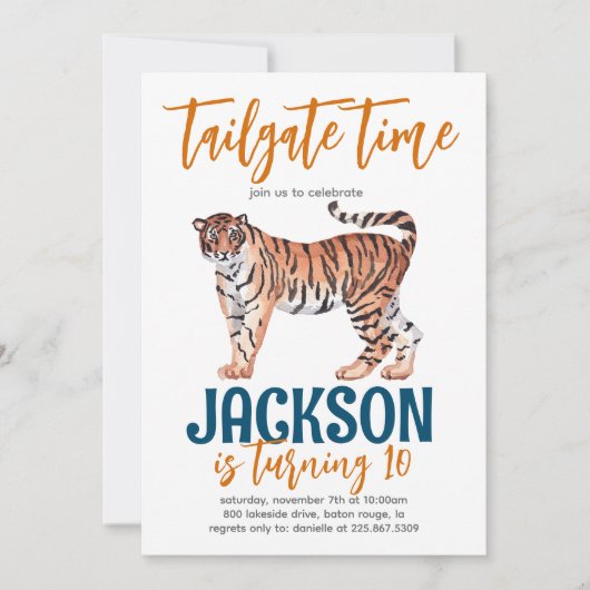 Tiger Tailgate Invitation d'anniversaire (Devant)