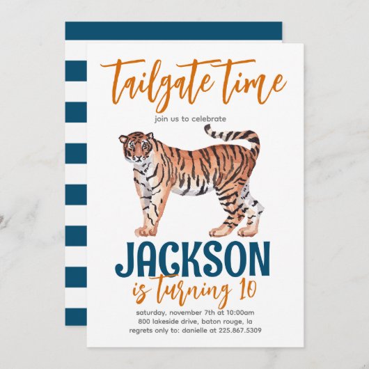 Tiger Tailgate Invitation d'anniversaire (Devant / Derrière)