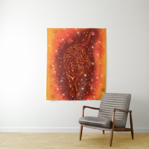 Tiger Tapestry loopt in rode Sterrennacht Wandkleed