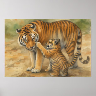 Tiger Tenderness - ouder en welp in bosrijke omgev Poster