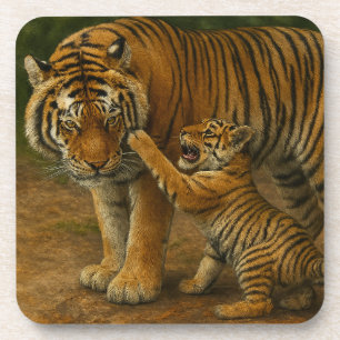 Tiger Tenderness - ouder en welp in het bos Bier Onderzetter