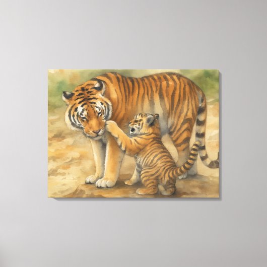Tiger Tenderness - ouder en welp in het bos Canvas Afdruk (Voorkant)