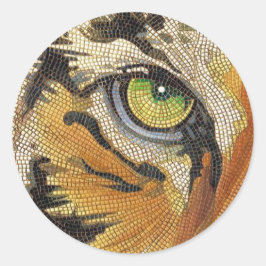 "Tiger Tiles" Waterverf Tiger Face Mosaic Ronde Sticker