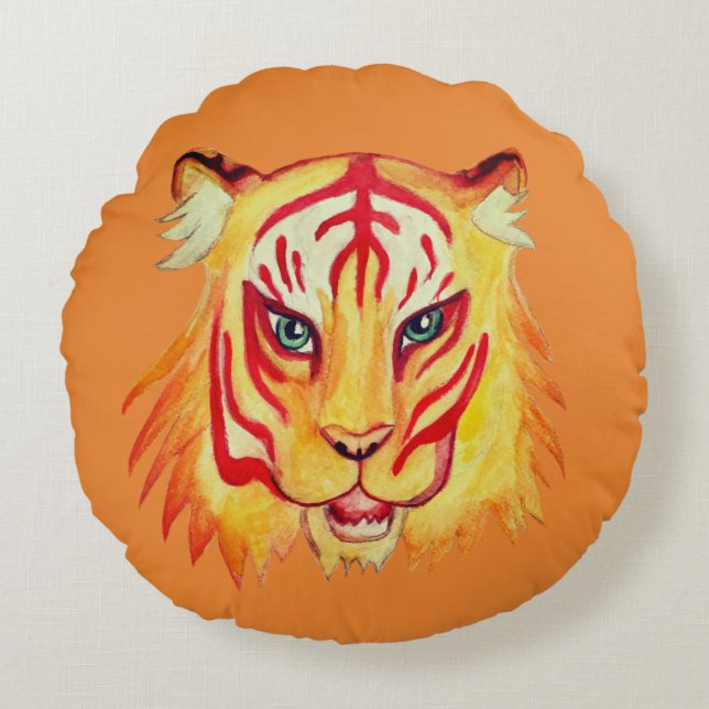 Tiger Tirage Visage Coussin de lancer rond 41 cm (Devant)