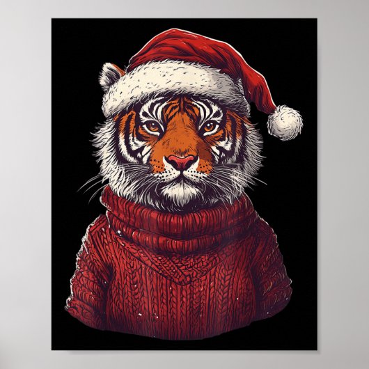 Tiger Ugly Sweater Kerstman Hoed Kerstmis Poster (Voorkant)