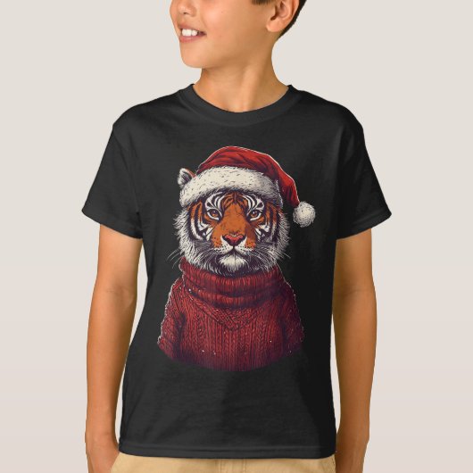 Tiger Ugly Sweater Kerstman Hoed Kerstmis T-shirt (Voorkant)