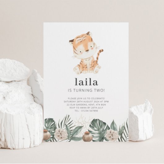 Tiger Vert Floral Invitation Anniversaire
