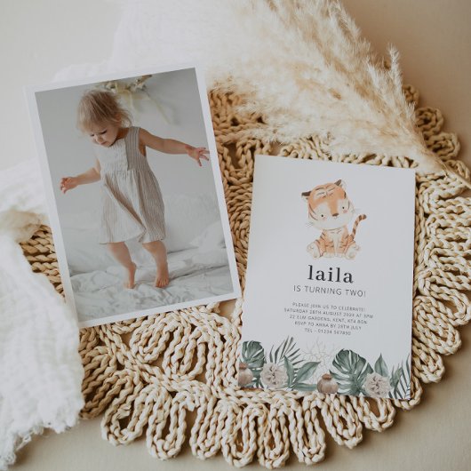 Tiger Vert Flore Photo Anniversaire Invitation