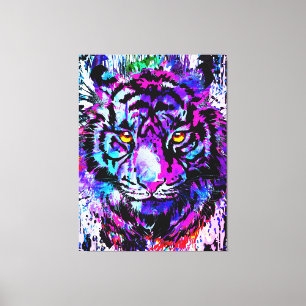 Tiger violet Tête Portrait Toile Imprimer