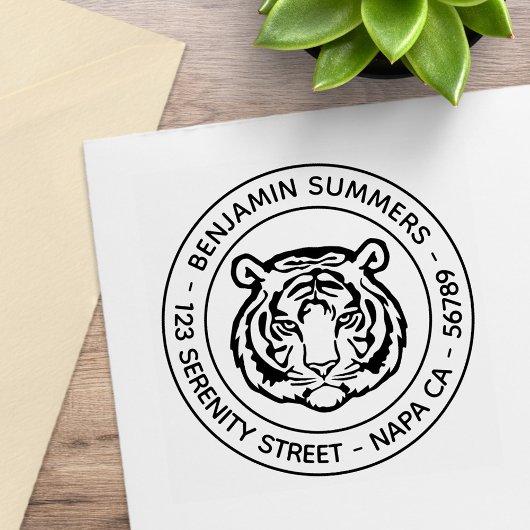 Tiger, Wild Cat Round Address Rubberstempel