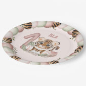 Tiger Wild Een Meisje Roze 1e Verjaardag Papier Bo Papieren Bordje (Gekanteld)