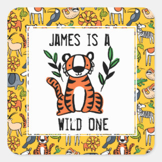 Tiger Wild One Birthday Party Vierkante Sticker