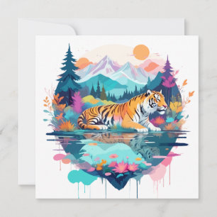 Tiger Wildlife Animal Natuur Outdoors Waterverf Kaart