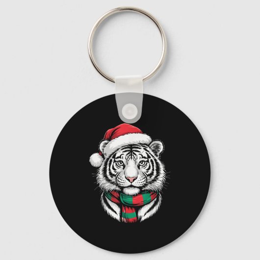 Tiger Xmas Santa Hat F Kerstkostuum Sleutelhanger (Voorkant)