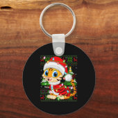 Tiger Xmas Sweater Style Ugly Santa Tiger Christma Sleutelhanger (Voorkant)