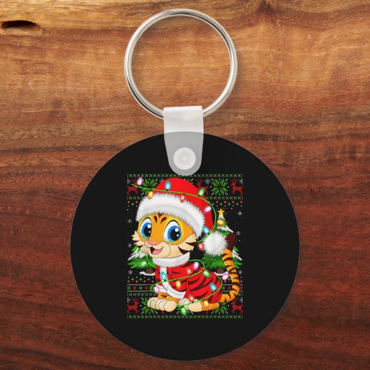 Tiger Xmas Sweater Style Ugly Santa Tiger Christma Sleutelhanger (Voorkant)