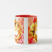 Tiger Yellow Cat Red Whimsical Background Mug Mok (Midden)