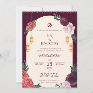 TigerNa Crimson Floral Wedding Invitation Kaart