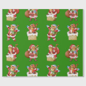 Tigers als kerstman herhalend patroonontwerp cadeaupapier (Vlak)