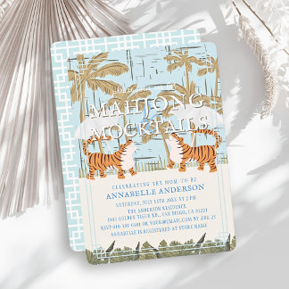Tigers Blue Chinoiserie Mahjong Jongen Baby Borrel Kaart