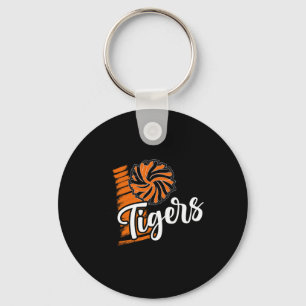 Tigers Cheer Oranje Zwart Cheerleading School Gees Sleutelhanger