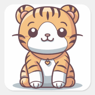 Tiger's Delight: Kawaii-stijl grafisch Vierkante Sticker