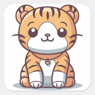Tiger's Delight: Kawaii-stijl grafisch Vierkante Sticker