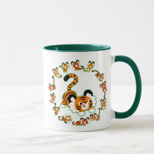 Tigers en caricature mignons Mandala (vert) Mug
