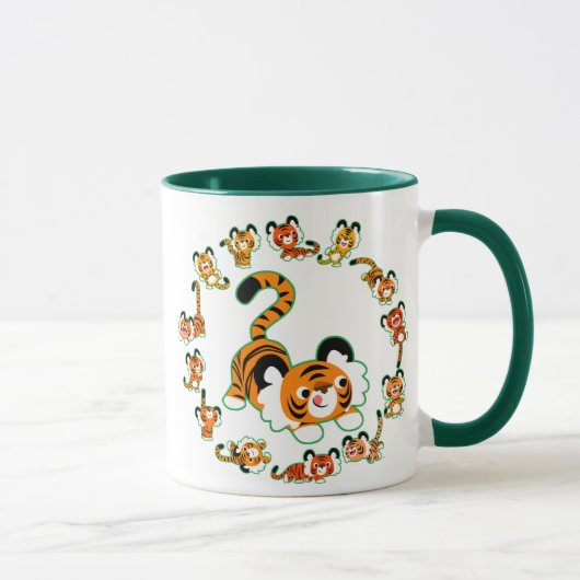 Tigers en caricature mignons Mandala (vert) Mug (Droite)
