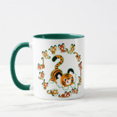 Tigers en caricature mignons Mandala (vert) Mug (Gauche)