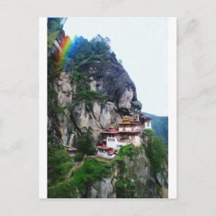 Tigers Nest Bhutan en gebeden vlaggen 4 regenboog Briefkaart