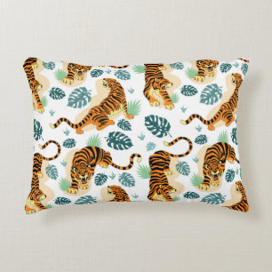 Tigers Tropische bladeren:  illustratie. Accent Kussen