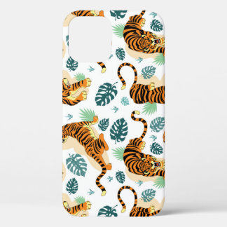 Tigers Tropische bladeren:  illustratie. iPhone 12 Hoesje