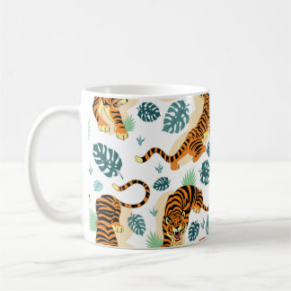 Tigers Tropische bladeren:  illustratie. Koffiemok