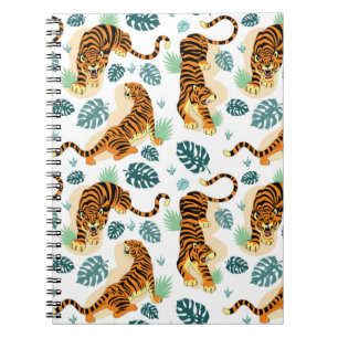 Tigers Tropische bladeren: illustratie. Notitieboek