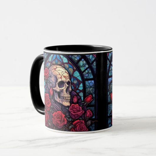 Tiges et pierres Crâne et Rose café Mug (Devant gauche)