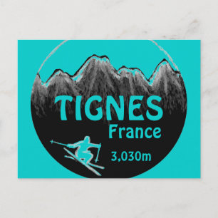 Tignes France logo ski turquoise art carte postale
