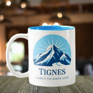 Tignes France skigebied souvenir Tweekleurige Koffiemok