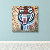 Tigre attaquant peint à la main sur toile (Insitu (Plancher de Bois))