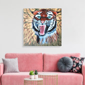 Tigre attaquant peint à la main sur toile (Insitu(Salon))