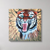 Tigre attaquant peint à la main sur toile (Recto)