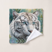 Tigre blanc dans une jungle bleue verte (Gant de toilette)