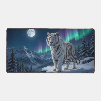 Tigre blanc la nuit pleine lune, aurores boréales