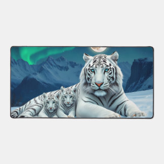 Tigre Blanche Et Bébés Dans La Neige