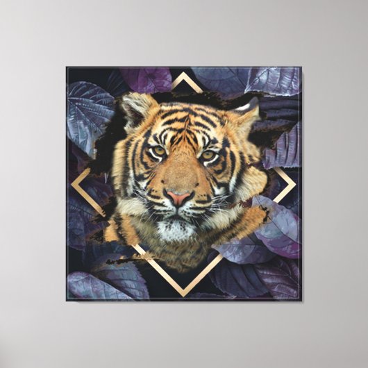 Tigre Com Folhas Lilases Canvas Afdruk (Voorkant)