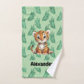Tigre de dessin mignon sur Feuilles tropicaux (Serviette à main)